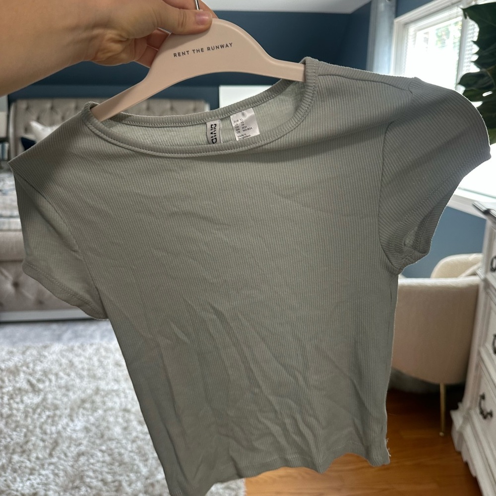 Ribbed Sage Green Fitted Crop Top Size XS